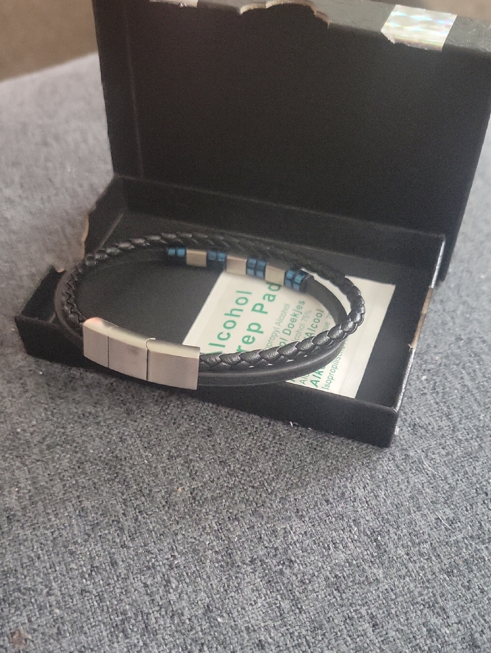 Black Braided Leather Men's Bracelet with Silver Clasp